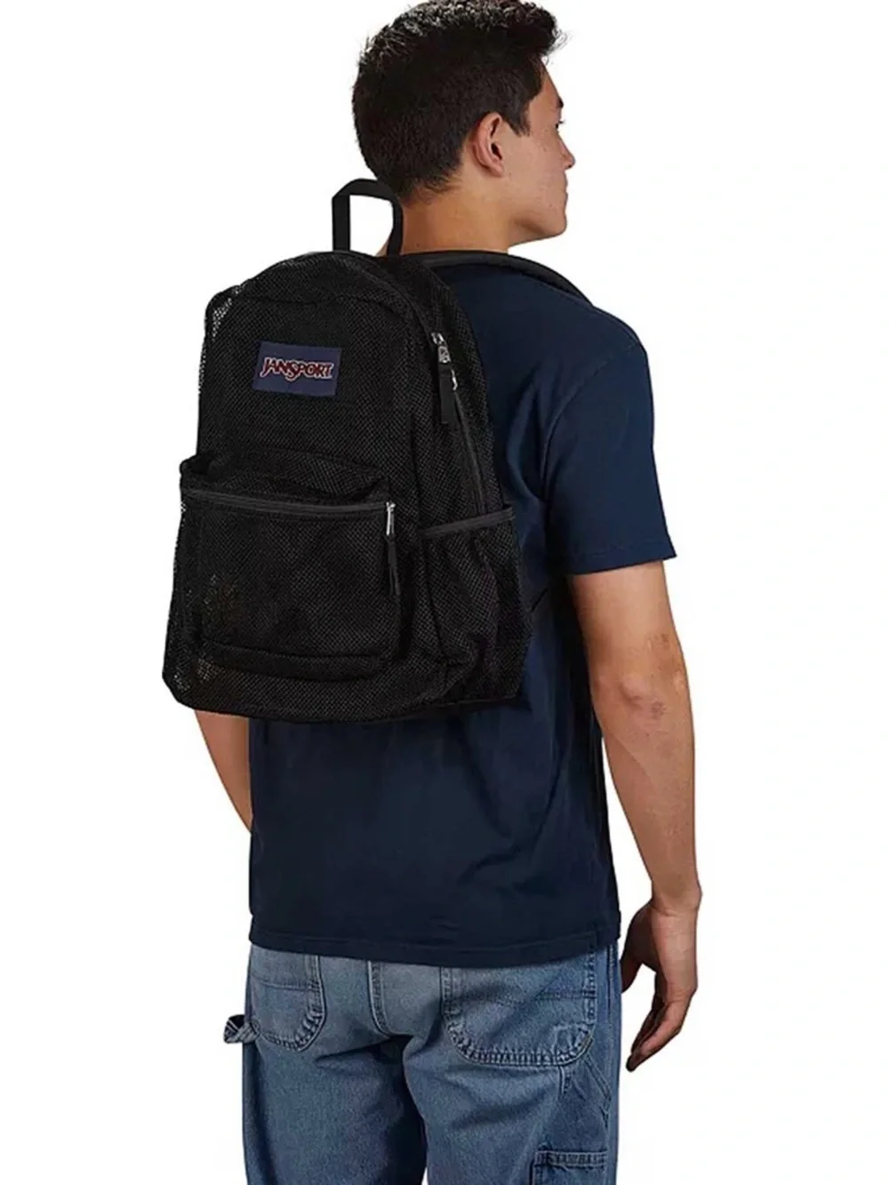 JanSport Mesh Backpack Black See Through School Travel Book Bag